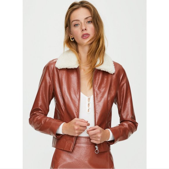 Aritzia Jackets & Blazers - Aritzia Wilfred Tempest Cropped Vinyl Jacket Brown